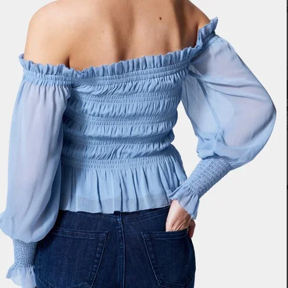 Long Sleeve Smocked Off Shoulder Top - Picture 2 of 4